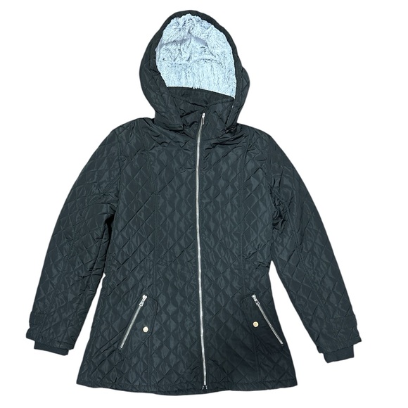 Greenlander Black Fleece Lined Hooded Quilted Zip Coat Jacket - Picture 1 of 8